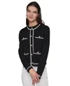 Karl Lagerfeld Petite Embellished-button Tipped Cardigan Sweater In Black