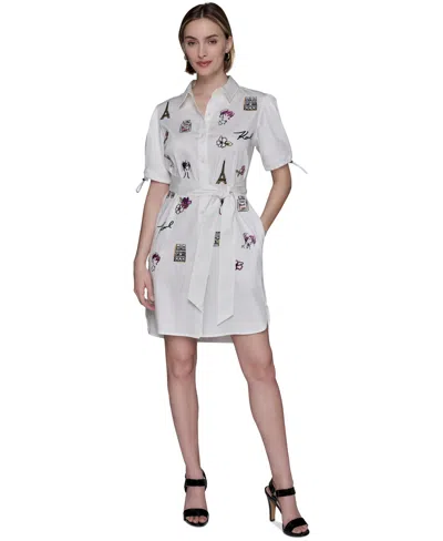 Karl Lagerfeld Petite Embroidered Button-front Dress