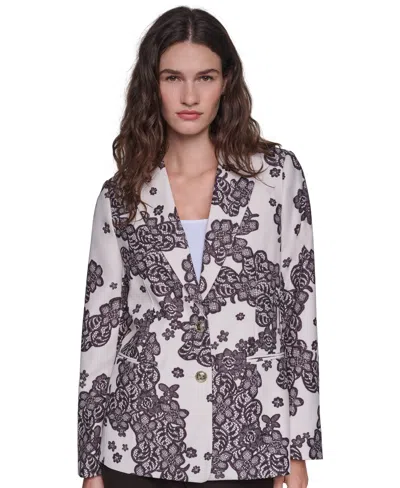 Karl Lagerfeld Petite Floral Lace Blazer In Birch,chocolate