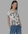 Karl Lagerfeld Petite Floral-print Drawcord-hem Blouse In White