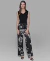 Karl Lagerfeld Womens Floral Print Drawstring Pants Xs P Xl In Black