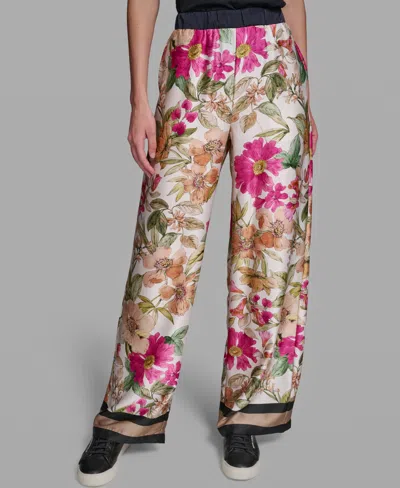 Karl Lagerfeld Petite Floral Printed Pants In Multi