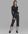 Karl Lagerfeld Petite High-rise Cuffed-embellished Jeans In Black
