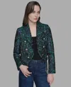 Karl Lagerfeld Petite Jacquard Open-front Jacket In Green