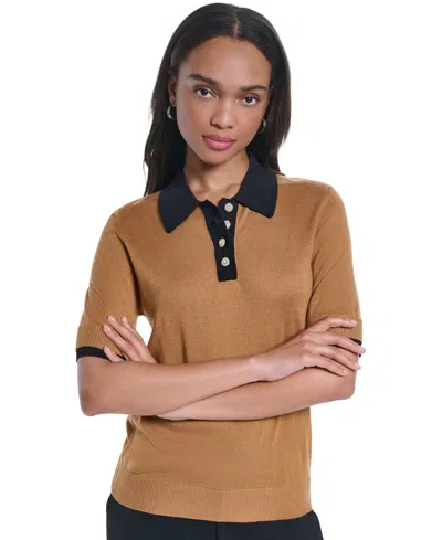 Karl Lagerfeld Petite Johnny Collar Sweater In Brown