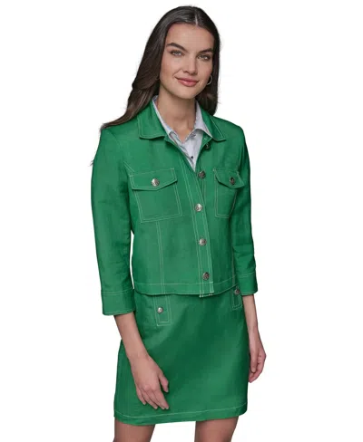 Karl Lagerfeld Petite Linen-blend Jacket In Flore Green