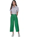 Karl Lagerfeld Petite Linen-blend Wide-leg Pants In Flore Green