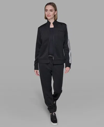 Karl Lagerfeld Petite Logo Detail Zip-up Jacket In Black