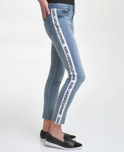 Karl Lagerfeld Petite Logo-tape Mid-rise Skinny Jeans, First@macy's In Blue
