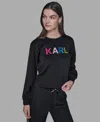Karl Lagerfeld Petite Long-sleeve Pull-on Sweater In Black