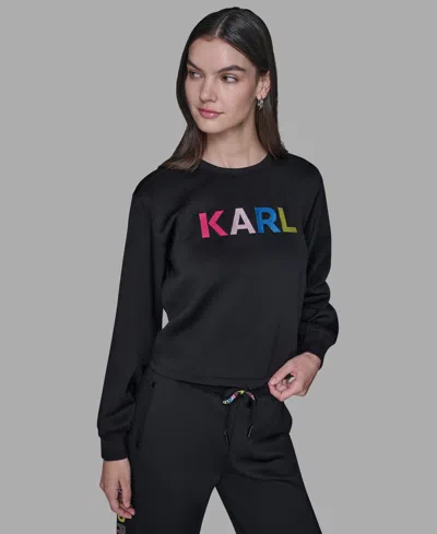 Karl Lagerfeld Petite Long-sleeve Pull-on Sweater In Black