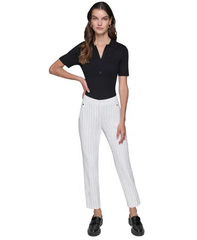 Karl Lagerfeld Petite Mid-rise Ankle Pants In Soft White  Black