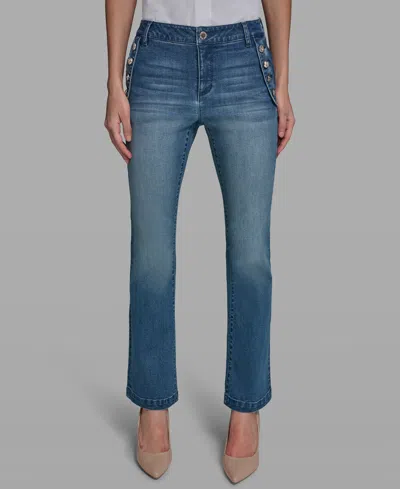 Karl Lagerfeld Petite Mid Rise Denim Pants In Blue