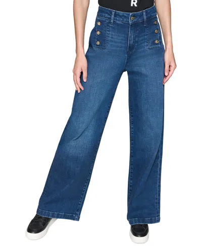 Karl Lagerfeld Petite Mid-rise Wide-leg Jeans, First@macy's In Cobalt Blue