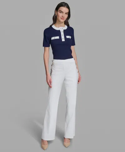 Karl Lagerfeld Petite Mid-rise Sailor Pants In White