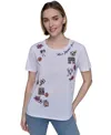 Karl Lagerfeld Womens Embroidered Graphic T Shirt Xs P Xl In Gray
