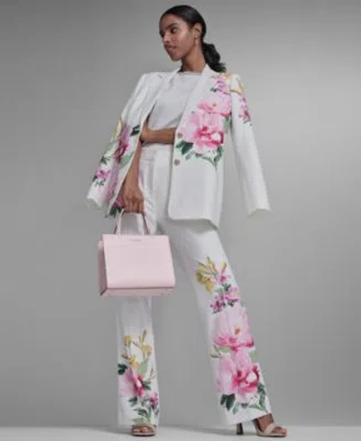 Karl Lagerfeld Petite Notch Lapel Collar Blazer Mid Rise Floral Print Pants In White