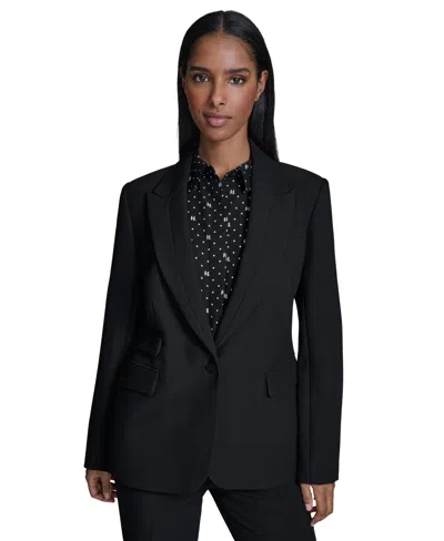 Karl Lagerfeld Petite One-button Notch Blazer In Black