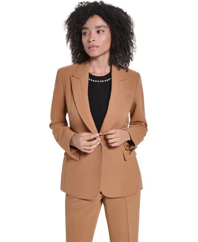 Karl Lagerfeld Petite Peak One-button Blazer In Brown