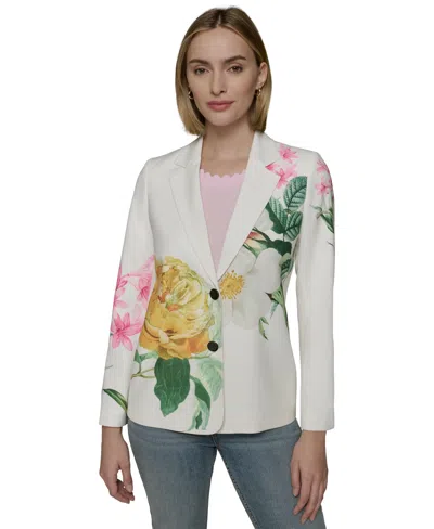 Karl Lagerfeld Petite Placed Floral Jacket In Soft White