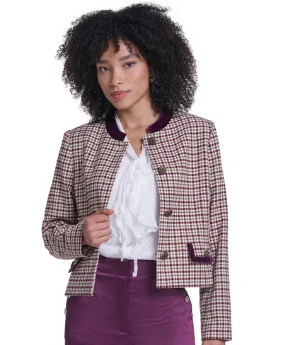 Karl Lagerfeld Petite Plaid Cropped Jacket In Multi