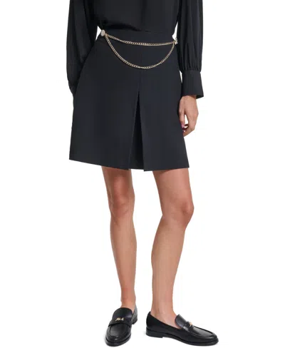 Karl Lagerfeld Petite Pleated Mini Chain-detail Skirt In Black