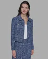 Karl Lagerfeld Petite Printed Button-front Jacket In Blue