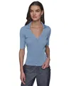 Karl Lagerfeld Petite Ribbed Polo Sweater In Chambray Blue