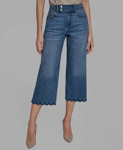 Karl Lagerfeld Petite Scalloped Button Mid-rise Jeans In Blue