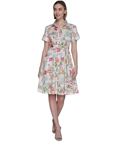 Karl Lagerfeld Petite Short-sleeve Multi-print Shirtdress