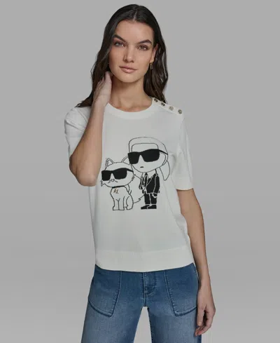 Karl Lagerfeld Petite Short-sleeve Sweater In White