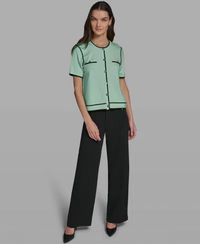 Karl Lagerfeld Petite Short-sleeve Tipped Sweater In Green