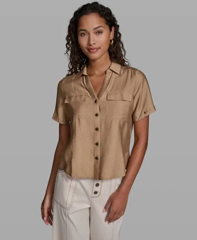 Karl Lagerfeld Petite Short-sleeve Blouse In Brown