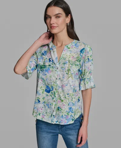 Karl Lagerfeld Petite Short-sleeve Blouse In Multi