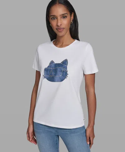 Karl Lagerfeld Petite Short-sleeve Crewneck T-shirt In White