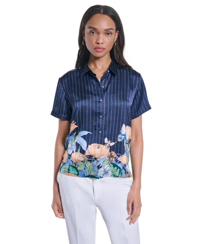 Karl Lagerfeld Petite Short-sleeve Printed Camp Shirt In Multi