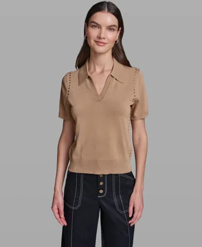 Karl Lagerfeld Petite Short-sleeve Sweater In Brown