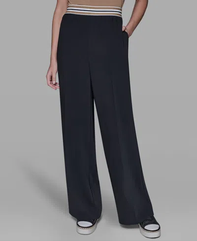 Karl Lagerfeld Petite Straight-leg Ankle Pants In Black