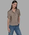Karl Lagerfeld Petite Textured Studded Blouse In Brown