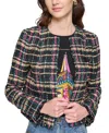 Karl Lagerfeld Petite Tweed Open-front Jacket In French Fuchsia