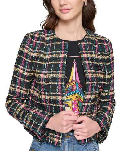 Karl Lagerfeld Petite Tweed Open-front Jacket In French Fuschia