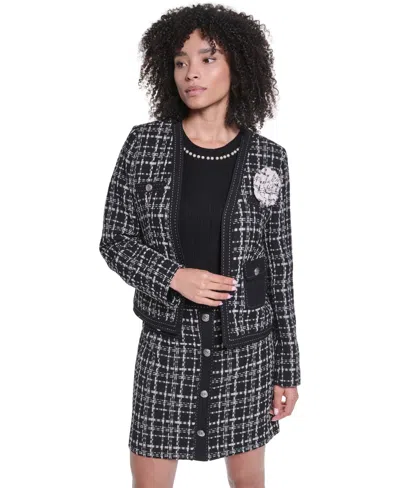 Karl Lagerfeld Petite V-neck Open-front Blazer In Black