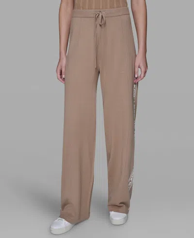 Karl Lagerfeld Petite Wide-leg Ankle Pants In Brown