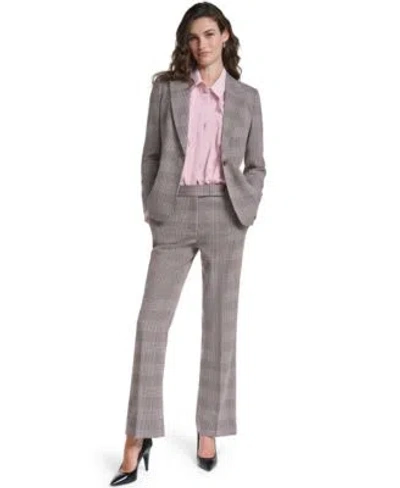 Karl Lagerfeld Petite Woven Plaid Lined Blazer Plaid Flared Pants In Gray
