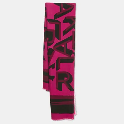 Pre-owned Karl Lagerfeld Pink Lettering Wool Scarf