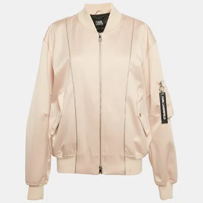 Pre-owned Karl Lagerfeld Pink Satin Zip-up Blouse M