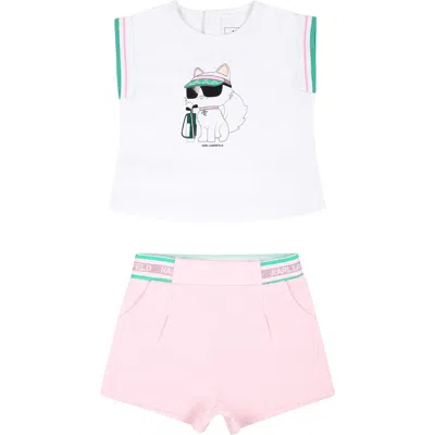 Karl Lagerfeld Pink Suit For Baby Girl With Choupette And Logo