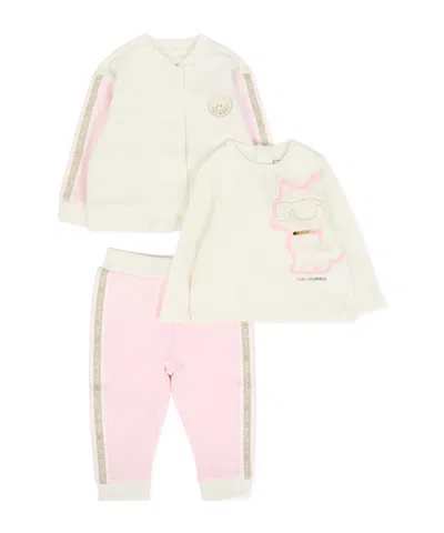 Karl Lagerfeld Pink Suit For Baby Girl With Choupette In Multi