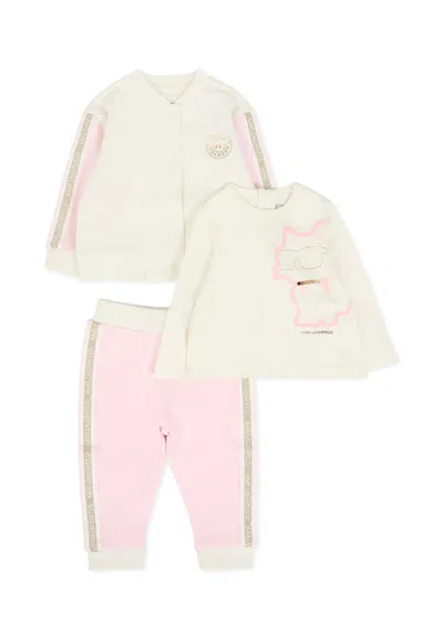 Karl Lagerfeld Pink Suit For Baby Girl With Choupette In Neutral