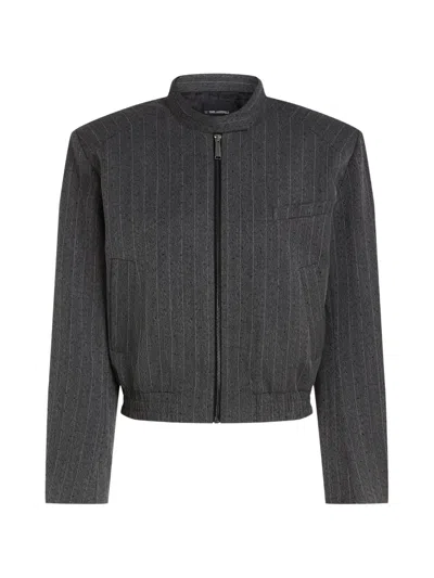 Karl Lagerfeld Pinstripe Tailored Bomber Jacket In Gray